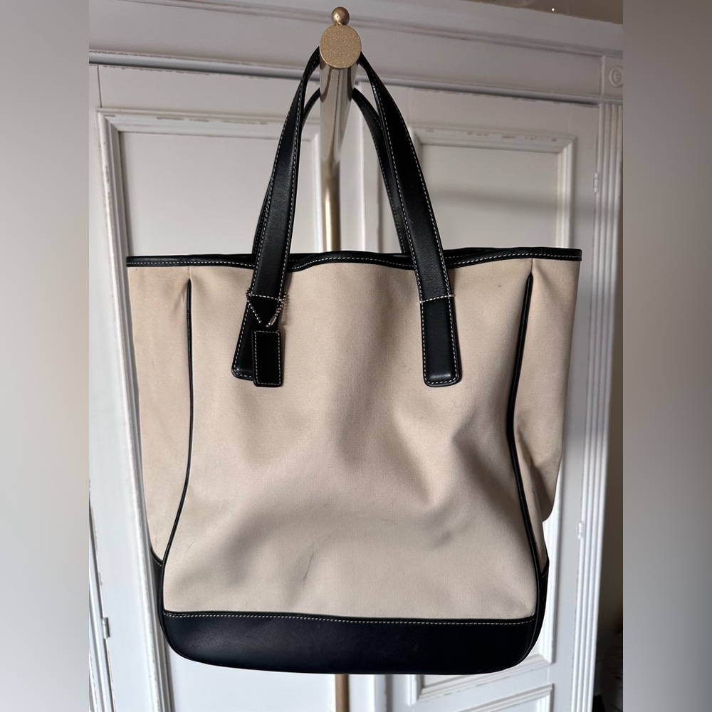 Canvas Tote Bag with Black Trim - Classic Neutral Style